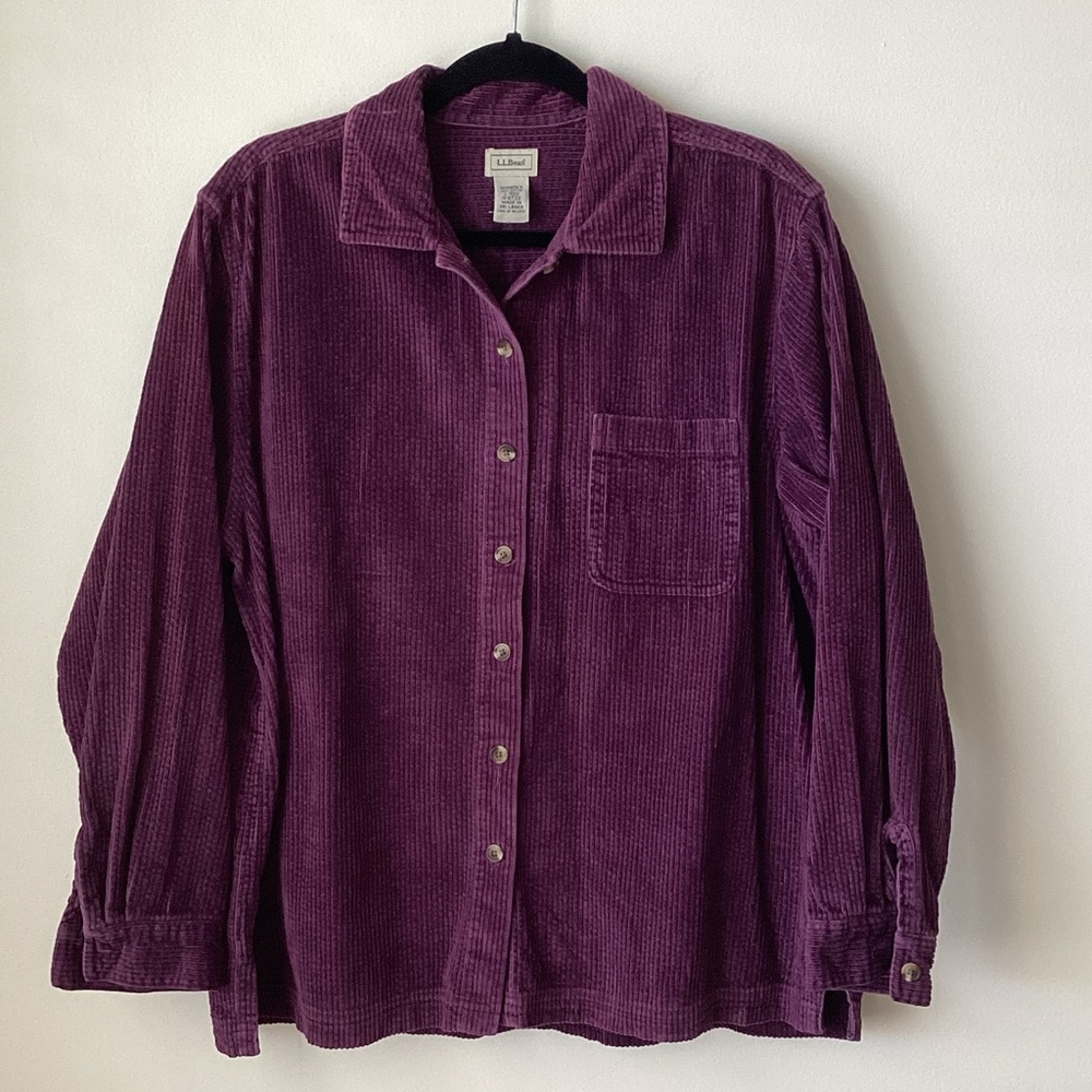 L.L. Bean Corduroy Button Down Essential Purple Shirt Jacket
